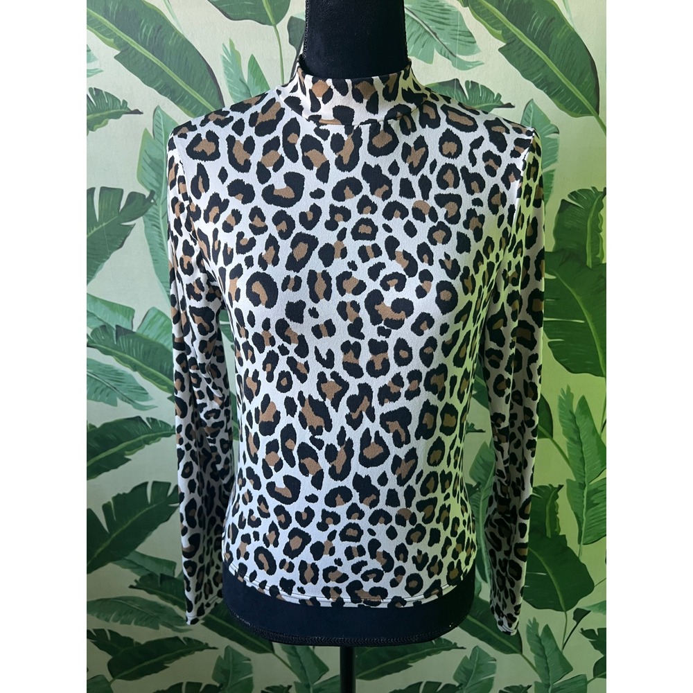 Gaze Leopard Print Mock Neck Top Women Medium Brown
